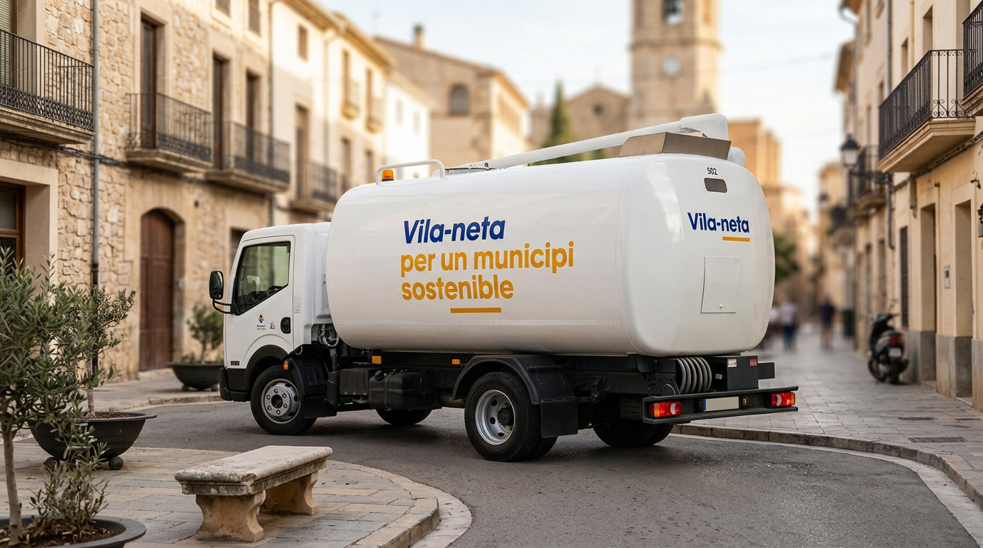 Vila-neta vehicle amb frase i logotip