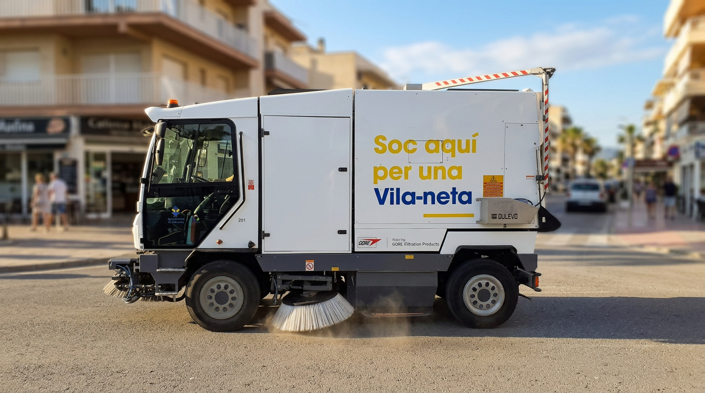 Vila-neta vehicle amb frase i logotip
