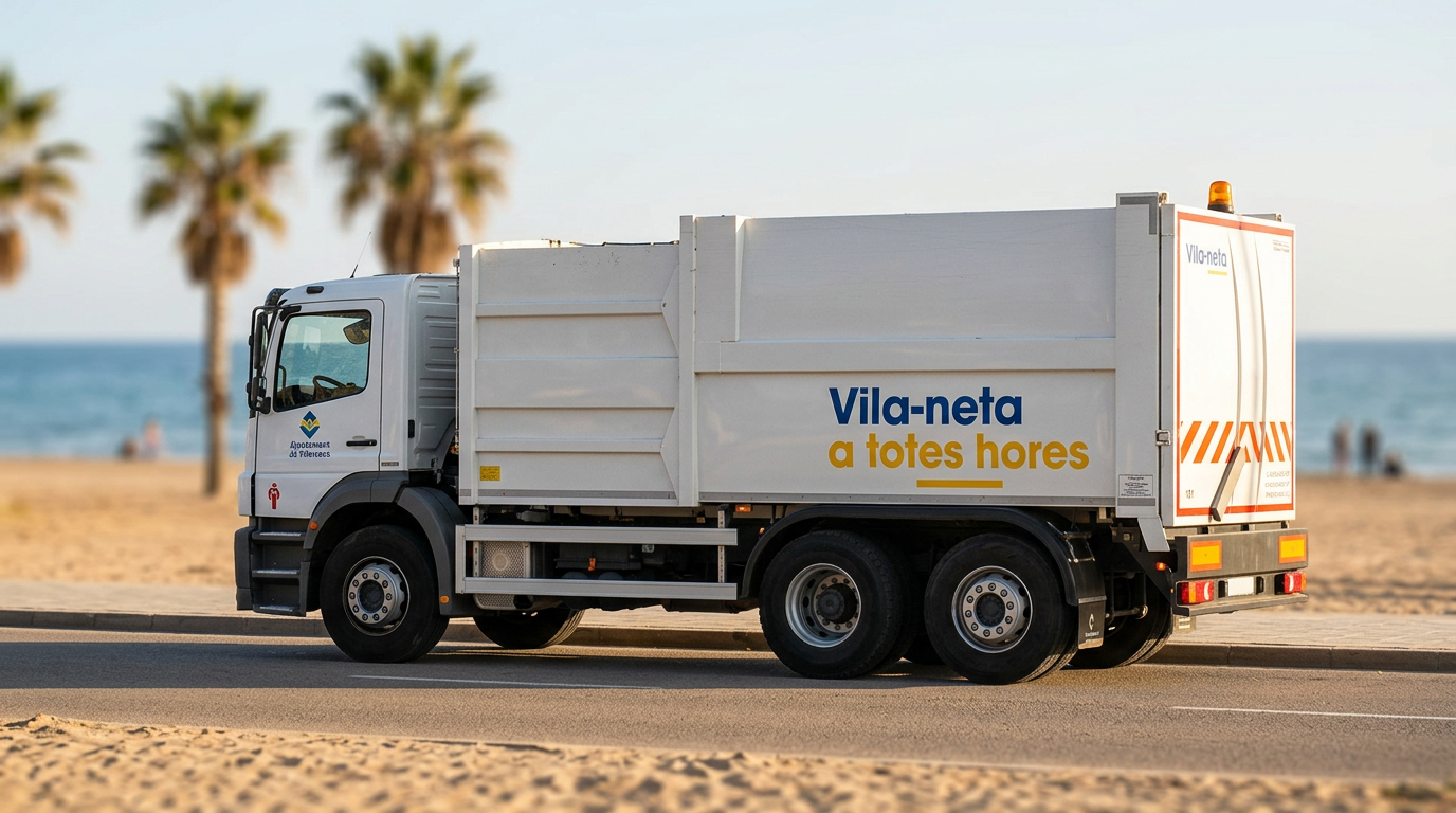 Vila-neta vehicle amb frase i logotip